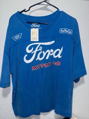 Ford Blue Short Sleeve Logo Tee with White and Red Accents